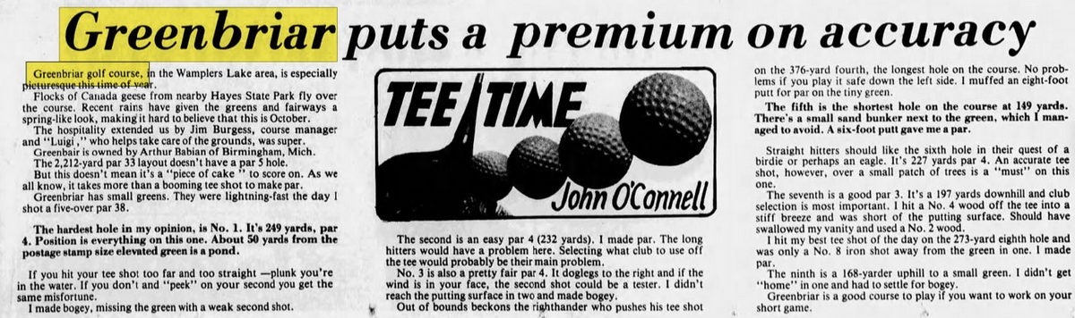 Greenbriar Golf Course (Greenbriar Golf & RV Park) - Oct 4 1978 Article
